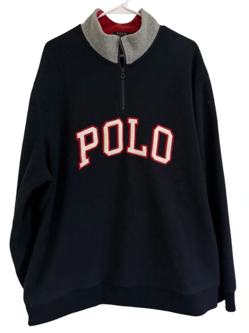Polo Ralph Lauren Vintage Y2K Fleece Quarter Zip Pullover Navy USA Flag XXL 2XL